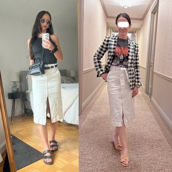 THAKOON COLLECTIVE White Denim Midi Skirt Belted Coquette Trendy Brunch A-Line - Picture 11 of 13